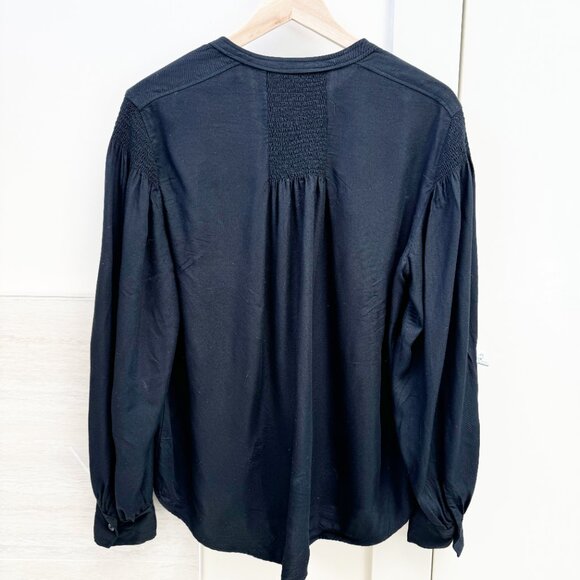 Rebecca Taylor Black Smocked Modern Peasant Blouse Large Long Sleeve - Picture 4 of 9